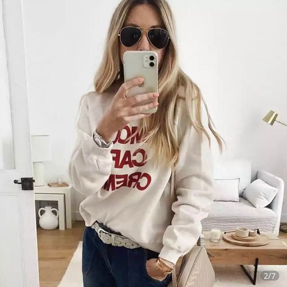 Sézane AMOUR CAFÉ CRÈME Sweatshirt in Ecru/Red - Picture 10 of 16